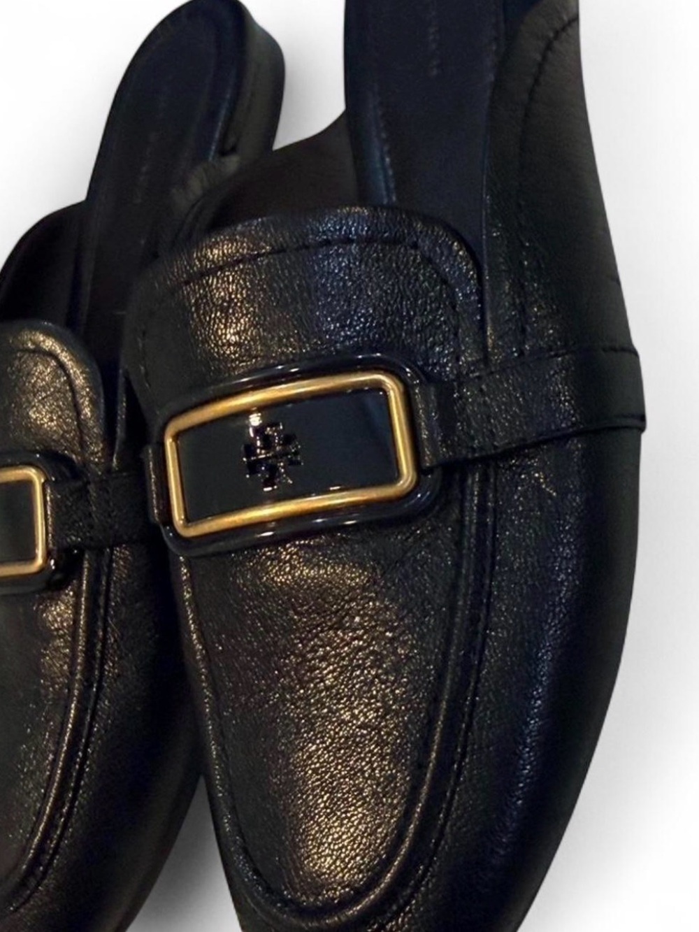 Tory Burch Black Leather Loafers with Gold Accent